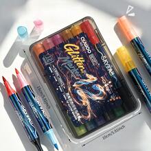 6支金属荧光笔，适用于日记、记事、学习用品、节日礼物、学生文具、返校礼物、绘画 - 雙頭爆閃螢光筆 - 查看 4