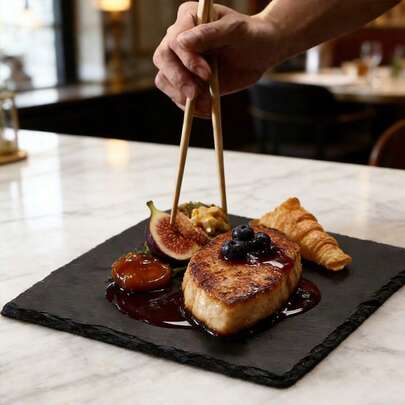 2pcs 20cm X 20cm Natural Slate Plates, Scratch-Resistant Bottom, Easy To Clean, Suitable For Bar Display, Kitchen Decor, Tableware Placement, Outdoor Picnic DIY, Charcuterie Board, Steak, Black Western Creative Plate, Japanese BBQ, Restaurant & Hotel, Perfect Gift For Birthday, Halloween, Thanksgiving, Festival, Easter