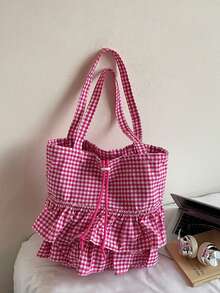 New Commuter Plaid Shoulder Bag, Stylish, Simple, Unique Design, Large Capacity Tote Bag. - Multicolor - View 17