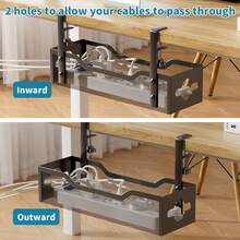 Under Desk Cable Management Tray No Drill, Metal Mesh Cable Management Under Desk With Clamp Mount, 2 Hole Cable Tray With Wire Management And Cord Organizer For Home Office Standing Desk - 黑色 - 查看 6