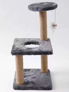 1pc Three-Tier Cat Climbing Frame Linen Braided Columns Felt Base Cat Claw Grinding Toy Cats Climb Treehouses Frame Interactive Cat Scratching Post With Hanging Mouse Hard-Wearing Cat Supplies - Multicolor - View 16