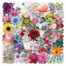 62Pcs Flowers Stickers Pack, Aesthetic Stickers For Suitcase, Journal, Scrapbook, Water Bottle, Laptop, Computer, Skateboard, Notebook,PET Transparent Sticker - Hot Pink - View 2