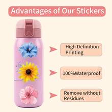 62Pcs Flowers Stickers Pack, Aesthetic Stickers For Suitcase, Journal, Scrapbook, Water Bottle, Laptop, Computer, Skateboard, Notebook,PET Transparent Sticker - Pink - View 6