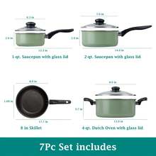 7 Piece Nonstick Aluminum Pots And Pans Cookware Set, Green - 查看 5