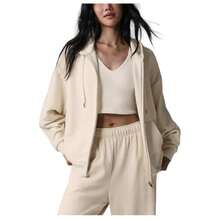 Alo Yoga Women's Accolade Full Zip Hoodie | Premium Heavyweight French Terry Fleece Sweatshirt | Luxury Soft Oversized Hooded Jacket | Classic Athletic Streetwear Zip-Up Outerwear | Urban Fashion Loose Fit Casual Gym Hoodie With Chrome Logo - Ivory - View 4