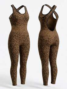 Women's Seamless Contrast Trim Shapewear Jumpsuit, High Waist Abdomen Shaping Slim Fit Jumpsuit Suitable For Yoga, Streetwear And Everyday Wear - Coffee Brown - View 6