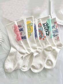 20pcs/14pcs Women's Fashion Knee-High Socks, Personalized Letter Print Sports Socks & Unisex Antibacterial Soft Black White Odor-Resistant Breathable Sports Socks, Soft & Comfortable, Suitable For All Seasons, Outdoor, Party, Gift, Y2K, Gothic, School, Soft (1 Pair/3 Pairs/7 Pairs) - Multicolor - View 5