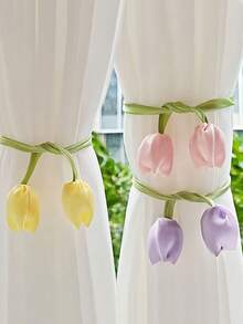 Two Sets Of Tulip Curtain Ties For Moving Into A New Home, Perfect As Gifts For A Wedding Or Housewarming Decoration, Including Curtain Tie Ropes And Storage Cords - Multicolor - View 5