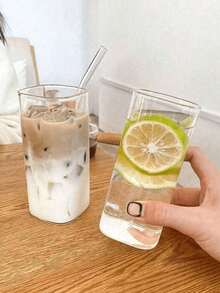 1个400毫升方形耐热玻璃杯，带盖和吸管，透明饮水杯，适用于茶、果汁，家庭酒吧、办公室、学校用品，新年、情人节、母亲节、父亲节、夏季、毕业季、返校季礼物 - 彩色 - 查看 2