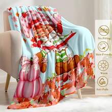1pc Light Pink White Polka Dot S-Strawberry Pink Shortcake Cuddling Bunny Plush Print Flannel Blanket, 80s Nostalgic Gift For Fans, Sweet Themed Decor, Collectible & Cozy Throw,With For Couch, Bed, Camping, Travel, Office, Home Nap, Multipurpose Gift Flannel Blanket - multicolour 2 - 查看 7