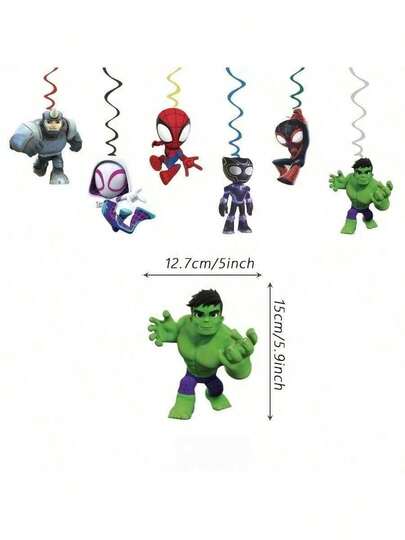  6pcs/Set Marvel Hero Spiral Pendant Set, Featuring 6 Birthday Party Ceiling Decorations Including Spider Man, Hulk, And Gwen New Year's Gift, Valentine's Day Gift, Easter Gift