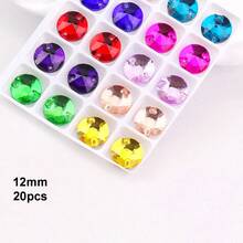 12mm, 20pcs/Pack, Flat Double-Hole Exquisite Glass Rhinestones, Round Shape, For Sewing Wedding Dresses, Handbags, Shoes Decoration, Jewelry Making Accessories - 12mm 20pcs - View 16