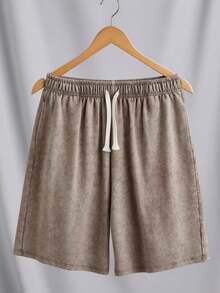 2026 Must-Have 260G Heavyweight Oversized Acid Wash Black Denim Shorts For Men, Comfy Baggy Fit With Elastic Waist & Adjustable Drawstring, Vintage Washed Summer Streetwear Shorts Ideal For Daily Casual, Skate Sessions And Weekend Hangouts - 摩卡棕 - 查看 1