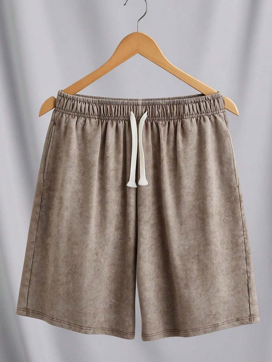 2026 Must-Have 260G Heavyweight Oversized Acid Wash Black Denim Shorts For Men, Comfy Baggy Fit With Elastic Waist & Adjustable Drawstring, Vintage Washed Summer Streetwear Shorts Ideal For Daily Casual, Skate Sessions And Weekend Hangouts - 摩卡棕 - 查看 1