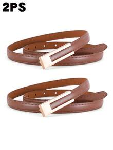 2条方形金色光滑扣皮带，时尚优雅，可搭配连衣裙、T恤、休闲裤和日常穿着。 - 平扣小腰帶 - 查看 17