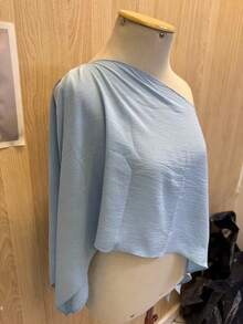 Women's Cropped Cape Blouse, Boho Chic Style, Multi-Way, Summer 2025 - 淺藍色 - 查看 1