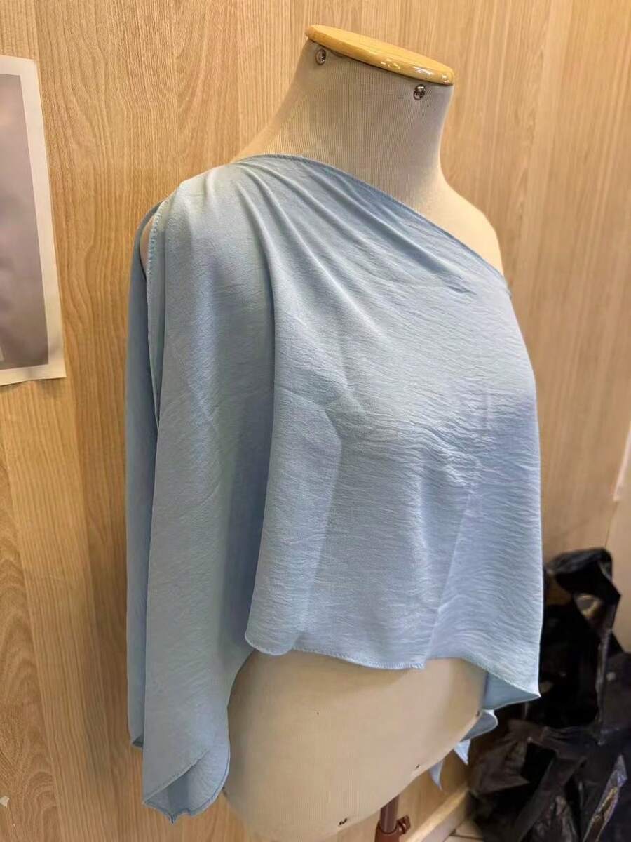 Women's Cropped Cape Blouse, Boho Chic Style, Multi-Way, Summer 2025 - 淺藍色 - 查看 1