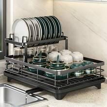 Heavy Duty Carbon Steel Kitchen Countertop Dish Drying Rack With Drain Pipe, High Capacity For Plates, Bowls, Cups & Cutting Boards, Moisture-Proof And Rust-Resistant, Keeps Kitchen Counter Tidy - Multicolor - View 14