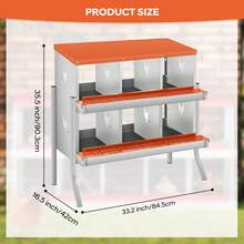 Caja de anidación de pollo, caja de anidación de metal de, cajas de anidación de pollo para colocar huevos, colección fácil de huevos - Unidad naranja de 6 compartimentos - con marco de soporte - Ver 2