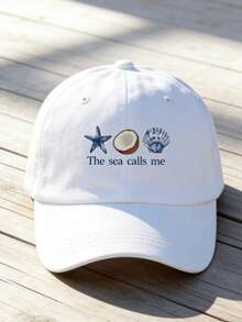 1pc Women's Starfish & Coconut Shell Print Baseball Cap, Beach Sun Hat, Casual Street Style, Suitable For Daily, Spring/Summer/Autumn Outings, Travel, Beach Vacation, Commuting - Multicolor - View 1