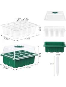 120孔育苗盘套装，带湿度可调通风口、透明托盘和加高圆顶盖，适用于温室和花园种子发芽 - A - 查看 3