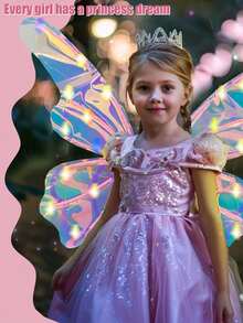 女孩电动翅膀服装玩具，带灯光、音乐和自动拍动翅膀功能，音乐/静音模式，适合角色扮演/派对/主题公园/婚礼/万圣节/圣诞节等场合，需自行组装，配有可调节肩带，是送礼佳品。 - 粉色 - 查看 4