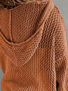 Lubi Women's Spring/Autumn/Summer Hollow V-Neck Long Sleeve Loose Relaxed Knit Sweater, Breathable Knit Fabric, Casual Comfortable For Daily, Commute, Home, Afternoon Tea, Beach Vacation - Burnt Orange - View 2
