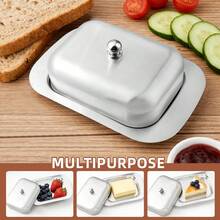 1pc Stainless Steel Butter Dish With Lid, Cheese Storage Container, Refrigerator Food Box, Rectangular Cheese Slicer Holder, Western Kitchen Home Decor Baking Tool, Easy To Clean, Compact And Convenient, Suitable For Home Kitchen, Outdoor Picnic And Camping, Party Storage, Perfect Kitchen Gift For Butter Lovers, Kitchen Gadget, Kitchen Accessory - Silver - View 5