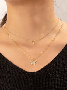1pc Bestselling Minimalist Butterfly Pendant Necklace, Can Be Worn With Fashionable Outfits - Gold - View 4