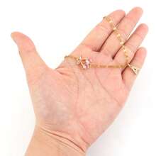 1pc Simple Fashion Artificial Crystal Cherry Initial Pendant Golden Stainless Steel Chain Lip Necklace For Women - Yellow Gold - View 3