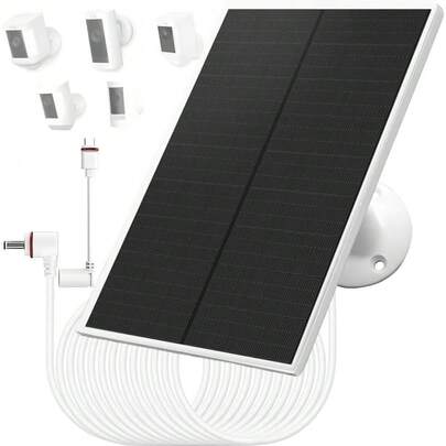 Cargador de panel solar de 10W/5V con dos conectores DC3.5x1.35 y USB-Ccable de carga de 9.8pies IP65 compatible con Ring Spotlight Cam Plus/Pro Stick Up Cam Battery 2nd/3rd Generation