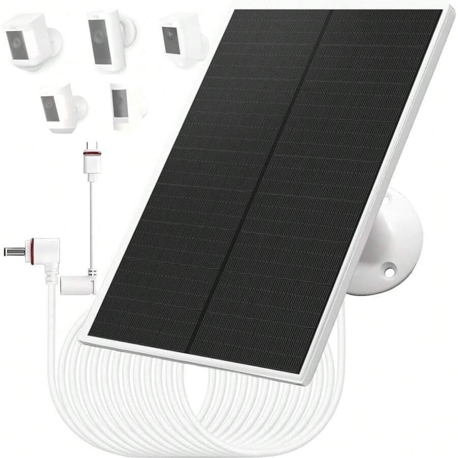 Cargador de panel solar de 10W/5V con dos conectores DC3.5x1.35 y USB-Ccable de carga de 9.8pies IP65 compatible con Ring Spotlight Cam Plus/Pro Stick Up Cam Battery 2nd/3rd Generation - Potencia de 6W - Ver 1