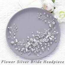 1pc Fashionable Crystal Flower Crown, Handmade Alloy Rhinestone & Pearl Princess Tiara Headband, Suitable For Birthday, Wedding, Party Occasions - Silver - View 2