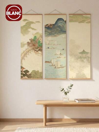 1 件日本浮世绘艺术卷轴帆布海报复古河流风景卷轴墙壁艺术画客厅绘画农舍装饰可悬挂礼物生日毕业