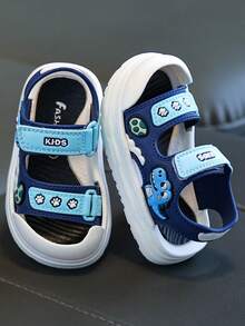 2026夏季新款婴儿凉鞋，0-5岁幼儿男童防撞防踢保护趾头包头凉鞋，可爱卡通魔术贴设计，柔软舒适鞋底 - 淺藍色 - 查看 4