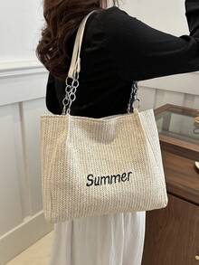 Túi xách tay và túi đeo vai dây xích kẻ caro - Màu be - Xem 5