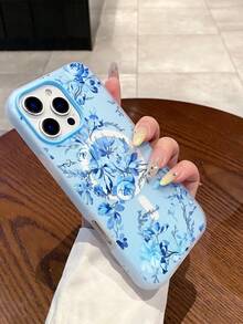 2pc Shiny Blue Peony Flower Pattern Waterproof Anti-Fall Anti-Slip Soft Phone Case Cover Compatible With Apple 17/16/16Pro/16Pro Max/16PlusFOR-YOUR-BELOVED-PHONE Christmas Gifts Christmas Gifts - 款式3(1PC) - 查看 1
