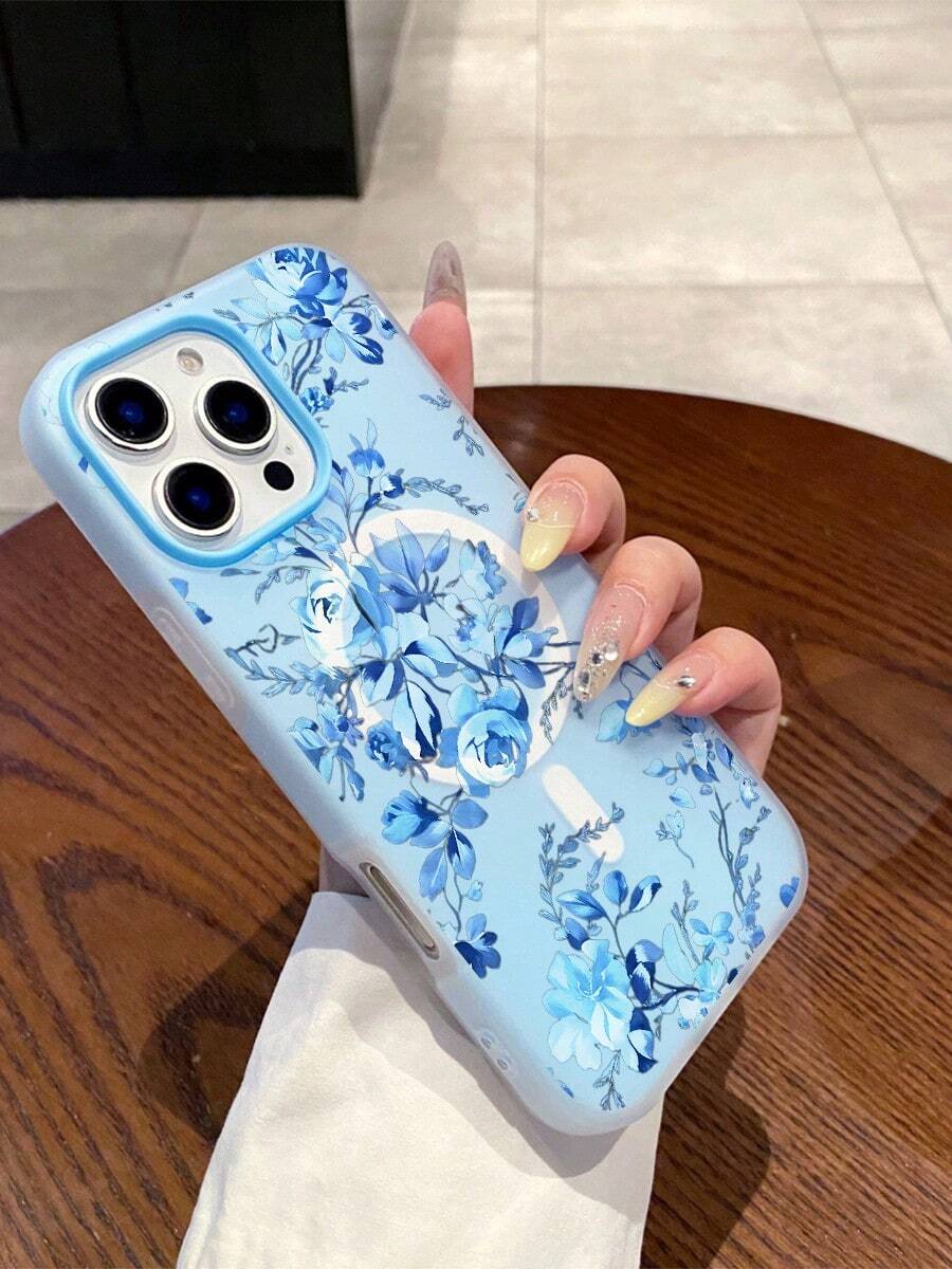 2pc Shiny Blue Peony Flower Pattern Waterproof Anti-Fall Anti-Slip Soft Phone Case Cover Compatible With Apple 17/16/16Pro/16Pro Max/16PlusFOR-YOUR-BELOVED-PHONE Christmas Gifts Christmas Gifts - 款式3(1PC) - 查看 1