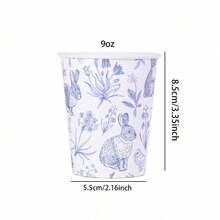 10/20/40pcs,Easter Paper Cups Party Favor Cups 9 Oz Blue White Retro Bunny Rabbit Chinoiserie Floral Disposable Drinking Cup For Spring Wedding Birthday Party Supplies,Blue Vintage Bunny & Floral Paper Cups - Chinoiserie Line Art Design - Multicolor - View 7