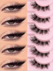 False Eyelashes Transparent Band Cat Eye Short Soft 3D Faux Mink Hair Natural Makeup Look (F36) - 黑色 - 查看 2