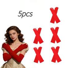 5 Stück/1 Stück 21-Zoll Satin Opernhandschuhe für Frauen, elegante Handschuhe in Ellbogenlänge, Halloween Kostüm Accessoire, Hochzeit Frühling/Sommer Handschuhe mit UV-Schutz - A - Übersicht 8