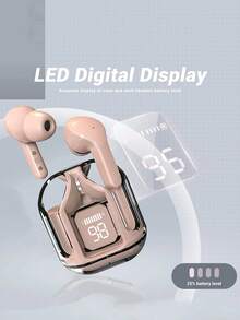 Nya TWS trådlösa hörlurar med transparent pekskärm och låg latens, typ C-laddning, Bluetooth 5.3 semi-in-ear trådlösa sporthörlurar med superlång batteritid - Rosa - Visa 5
