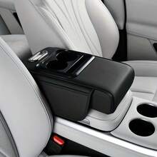 PU皮革汽车中控台套，带2个储物袋、杯架、纸巾盒槽、手机槽，适用于轿车，汽车内饰收纳配件 - 彩色 - 查看 8