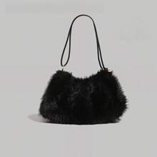 Solid Fluffy Soft Candy Color Satchel Bag, Y2K Style Faux Fur Tote Bags For Ladies, Party Bag, Party Dresses For Women, Winter Fur Purse, Suitable For Commuting, Work, Gatherings, Parties, Perfectly Matching With Fall Outfits Womenfall Clothes For Women, New Arrival Fur Bag For Women - 黑色 - 查看 2
