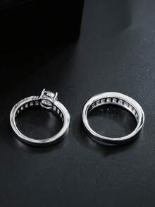 Set de 2 anillos de circonita cúbica, anillos apilables de moda adecuados para uso diario - Plateado - Ver 3