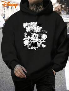 Disney Men's Casual Hoodie, "Mickey Mouse 1928" Comic Print, Retro Pop Art Design, Relaxed Fit, Perfect For Nostalgic Style - Black - View 1