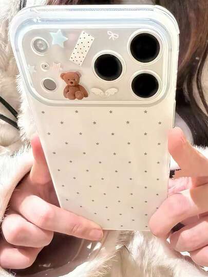 Korean Ins Cute Angel Wings Star Bear Phone Case For IPhone 17/17 Pro/17 Pro Max, Full Coverage Protective Case For IPhone 16/15/14 Pro