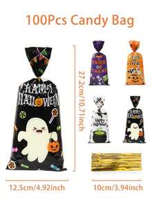 25/50/100pcs Halloween Gift Bags, Halloween Pumpkin & Ghost Decor Gift Packaging Bags, Halloween Trick Or Treat Decorations, Halloween Outdoor Decor, Halloween Party Supplies, Halloween Decor Gift Wrapping Items, Halloween Candy Bags, Halloween Party Favor Bags - Candy Witch Halloween Mix - View 11