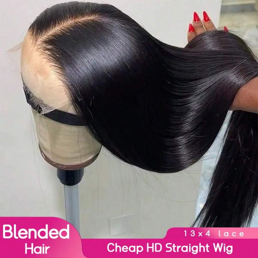 PQL巧克力棕色直发蕾丝前假发，巴西人发混纺，13x4/13*6高清透明蕾丝前假发，女士佩戴即走，无需胶水，巴西原生发蕾丝闭合假发，180%密度，预先拔毛，带婴儿发际线，适合佩戴 - 自然色&黑色系 - 查看 1