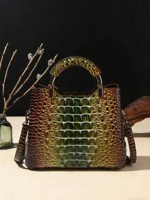 Elegant Crocodile Print Small Handbag, Fashionable Single-Shoulder Crossbody Wallet For Ladies, High-End Small Handbag With Multiple Compartments For Daily Use - 1#xanh lá cây+nâu - Xem 4